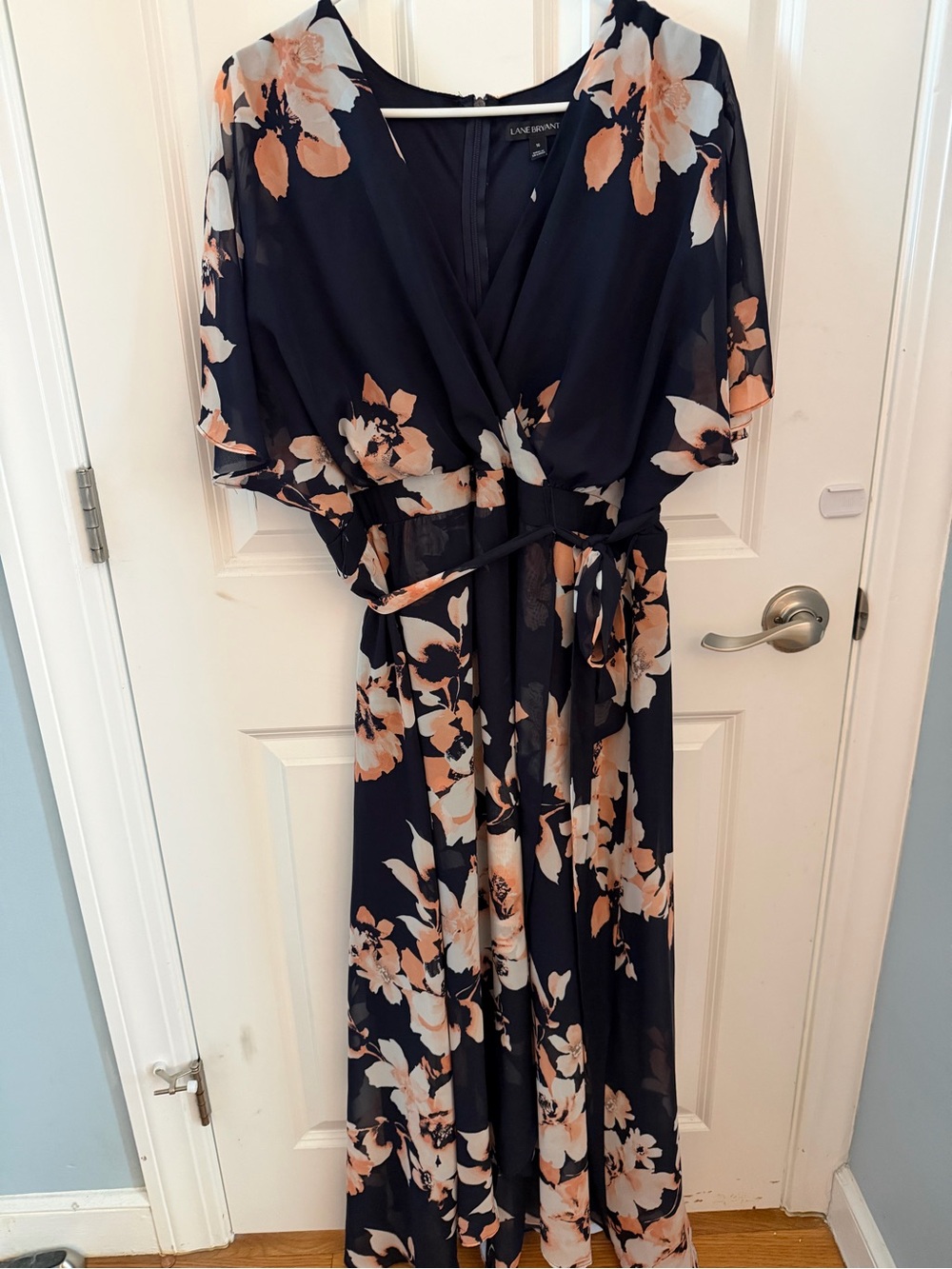 Lane Bryant Navy Floral Wrap Maxi Dress - Peach & White Blooms